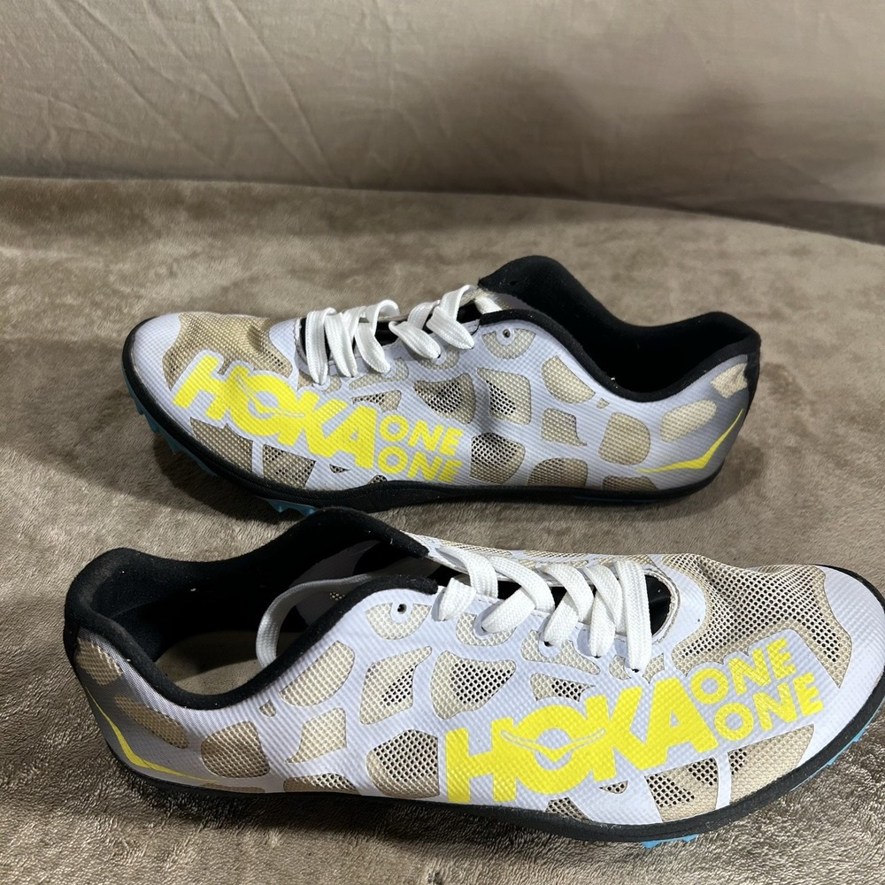 Hoka One One Men's Rocket LD Track Field Spikes White Yellow Size 12 1013929